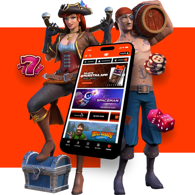 App de casino online de betwarrior con imagen de piratas